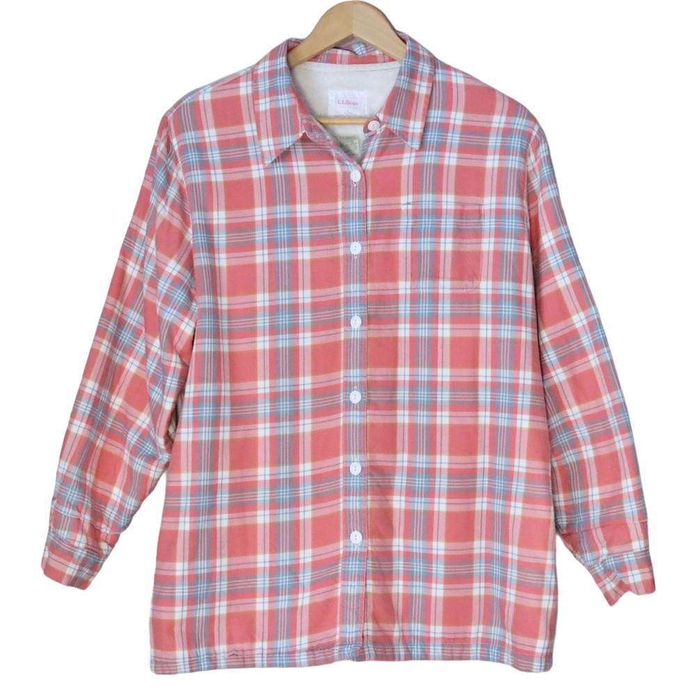 L.L.Bean Red Plaid Sherpa-Lined Button Up Shirt - image 1